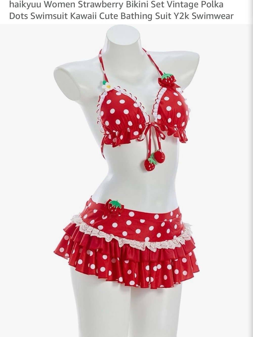 Red Polka Dot Strawberry Halter Bikini Set - Women Swim